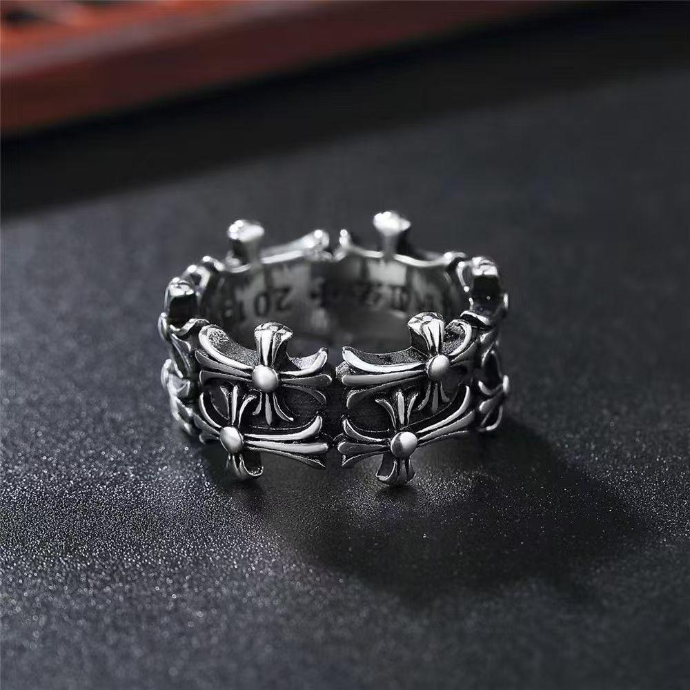 Crow Heart Ins Ring European and American Retro Trend Double Layer Crow Heart Cross Unisex