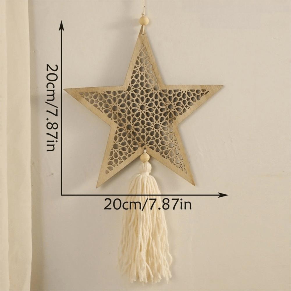 

Wooden Material Ramadan Ornaments Moon Shape Star Shape Hanging Decor Hollow Mesh Tassel Design Muslim Decor Ramadan Celebration