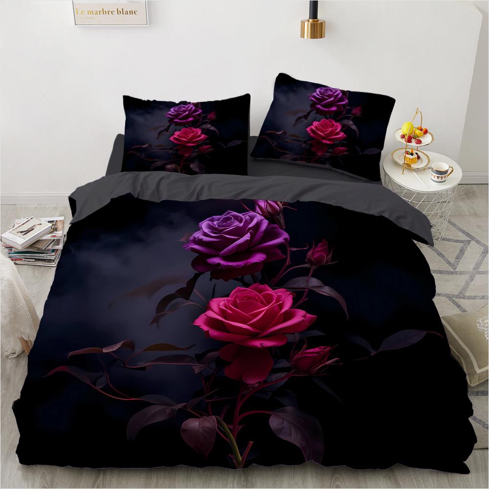 Colorful Rose 3D Printed Pattern 3pcs Single Double Queen Quilt Cover Pillowcase Bedding Set