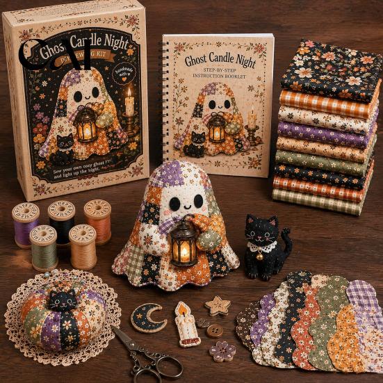 Halloween DIY Patchwork-Set Geister-Set, Niedliches Puppen-Nähset mit vorgeschnittenen Herbst-Bastelmaterialien für Erwachsene Stoffe, Feiertags-Handgemachtes Geschenk, Zuhause
