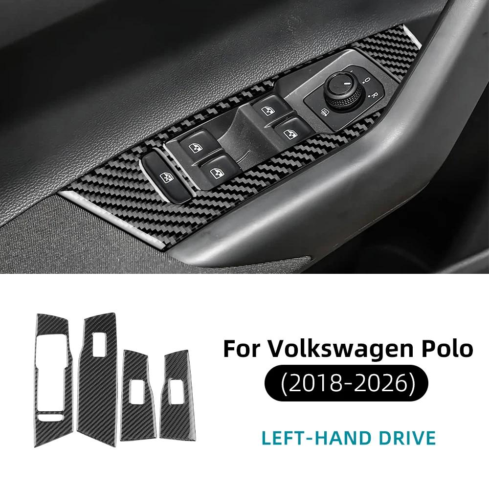 Carbon Fiber Window Switch Panel Frame Cover for Volkswagen Polo 2018-2026 LHD RHD Interior Trim