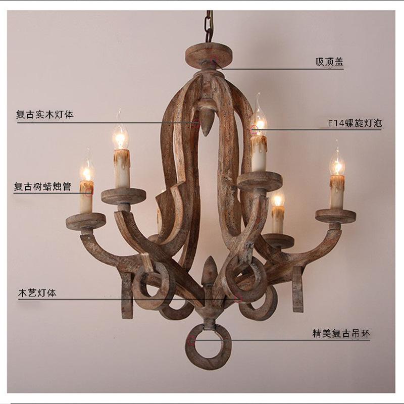 Wooden Candle Chandelier Vintage Lustre Bois Lustre Pendant Chandeliers Lighting Living Room Kitchen Bedroom Retro Light Fixture