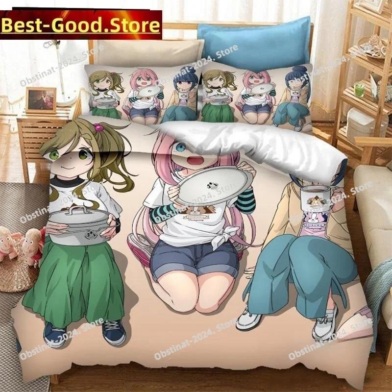 New 3D  Anime Yuru Camp Bedding Set Duvet Cover Full Queen King Size Pillowcase Printed Bed Set Aldult Kid Bedroom Single Twin