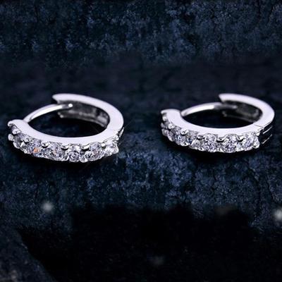 Fashion Women Rhinestone Jewelry Dangle Ear Studs Silver Plated Hoop Earrings Crystal