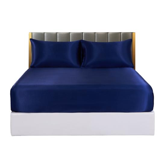 Glossy Satin Sheets Solid Color Pillowcases Sheet Fitted Sheet Cooling Wrinkle-Free Silky