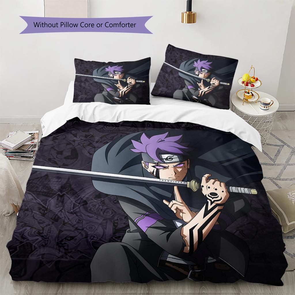 Naruto Character Pattern Bedding Home Decoration Birthday Gift (1 * Duvet Cover + 2 * Pillowcase, Without Core)