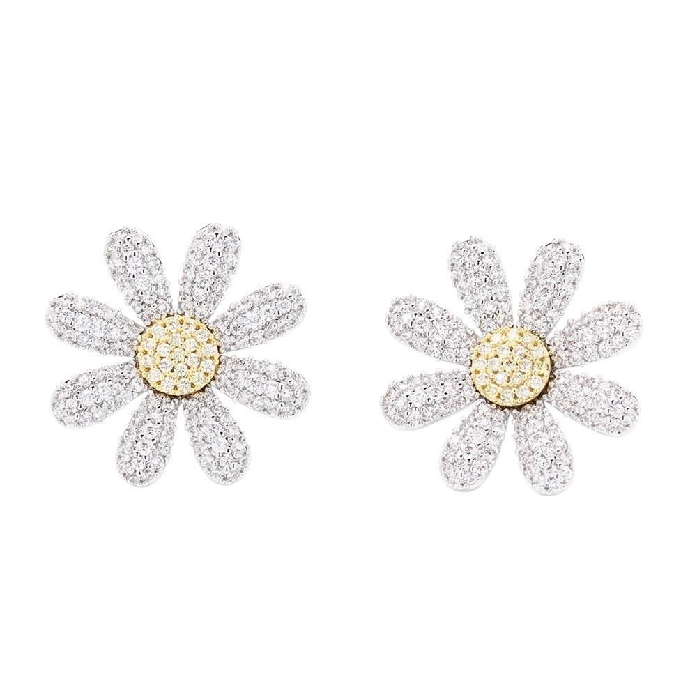 Korean star with the same stone-encrusted small daisy earrings for men and women with the same gold-plated silver needle flower stud earrings gift