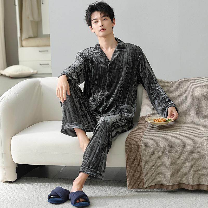 

Золотистый бархат, парные пижамы, женские, осенне-зимние, с длинным рукавом, флисовые, теплые, тонкий бархат, домашняя одежда, мужской костюм 3XL