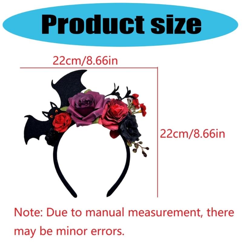 Realistic Rose Bat Hairband Halloween Party Accessory Comfortable Resin Plastic Detailed Design Long Wear