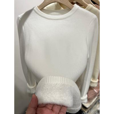 One-piece Fleece Thickened Slim-fitting Crew Neck Bottoming Top Women's Autumn and Winter Simple Warm Inner Basic Knitted Sweater