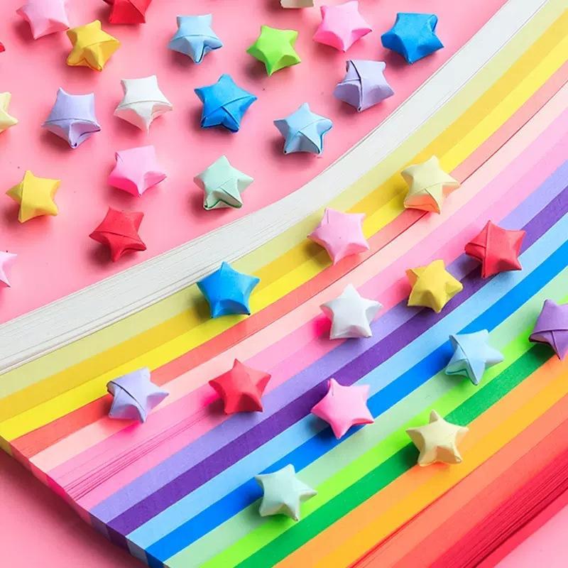 210/540Pcs Lucky Wish Star Decoration Origami Lucky Star Ribbons Colors Strips Paper Folding Kit Wishing Star For Kids