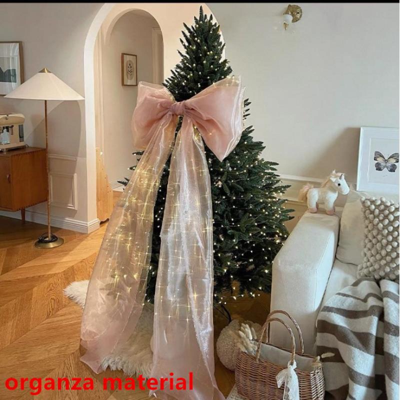 Large Christmas Bow Tie Hanging Pendant For Christmas Tree Organza Bow Decor Diy Outdoor Bowknot 2026  Year Partydecor
