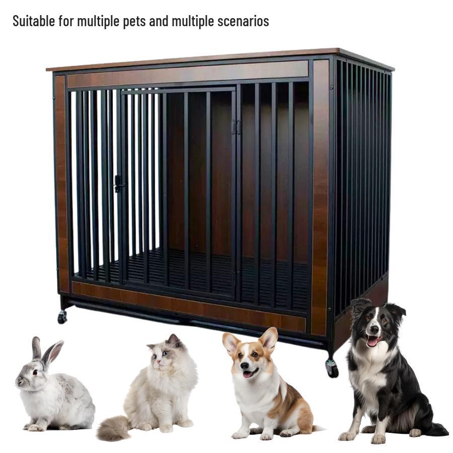 Movable Wooden & Metal Dog Crate with Toilet Separator for Medium/Small Dogs