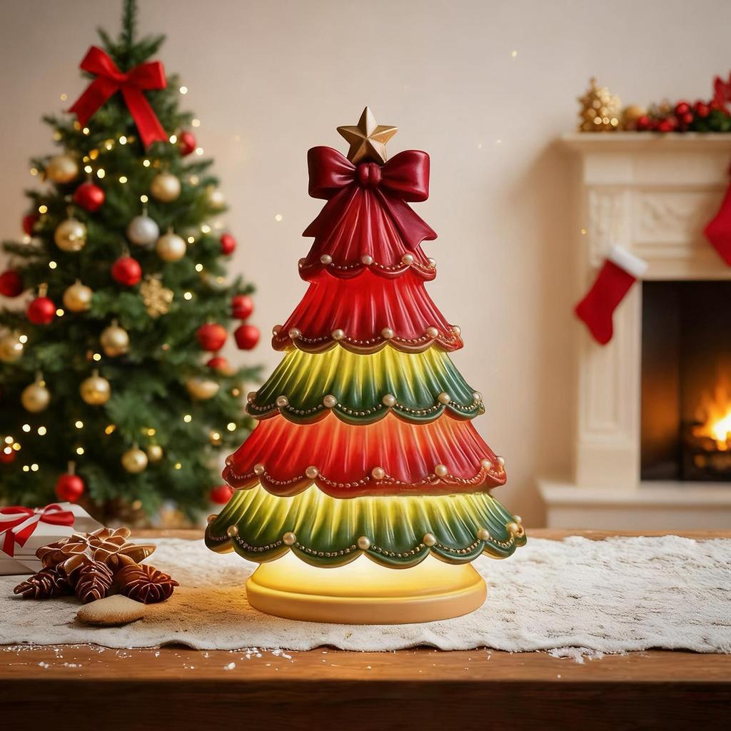 Christmas Tree Lamp Desktop Painted Christmas Tree Table Lamp Resin Figurines Decoration Night Lighting Stands Ornament