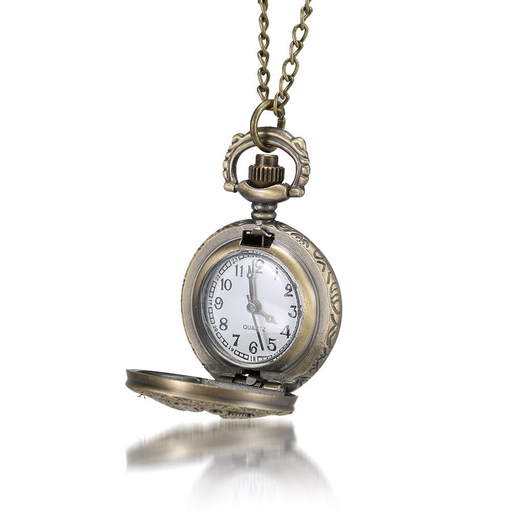 Orologio da tasca moda retrò per uomo donna, bronzo, quarzo, lega, cassa cava con ingranaggi scolpiti, con catena