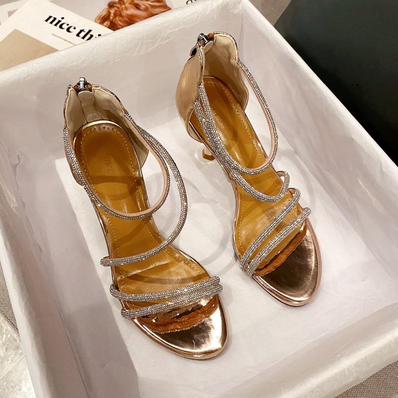 Fashion New Summer Fashion Open Toe Rhinestone 2024 Women High Heels Non-slip Square Toe Women Shoes Sexy Women Sandal Thin Heels