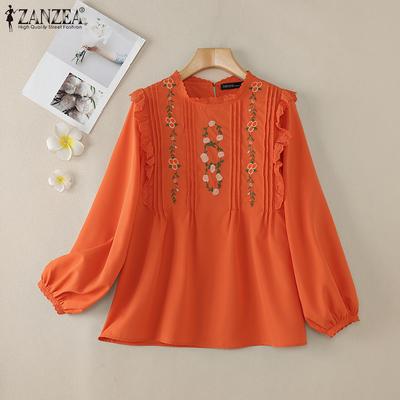 Womens Casual Long Sleeve Floral Embroidery Blouse