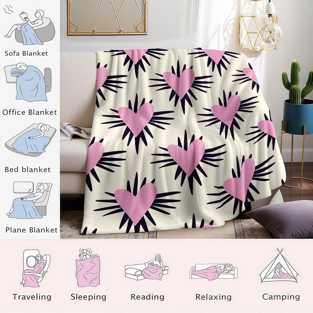 Pink Heart Burst Flannel Blanket Warm Soft Halloween Christmas Couch Warm Cozy Decorative Decor Gift for All Season
