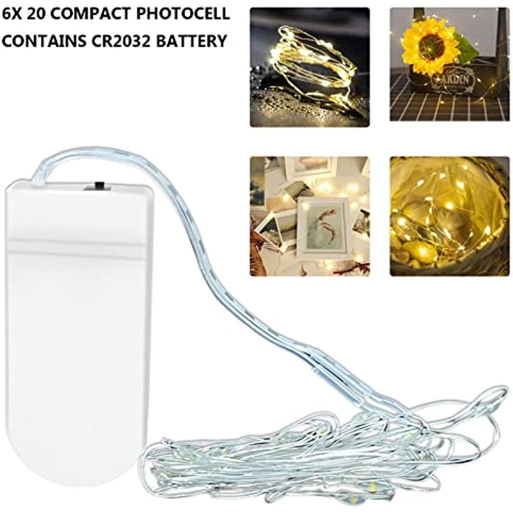 Chain Lights With Batteries, 20 LEDs 2M Copper Wire Garlands Lights Micro, 230307ESBS007Outdoor, Wedding, Christmas Party, Warm White (6 PACK