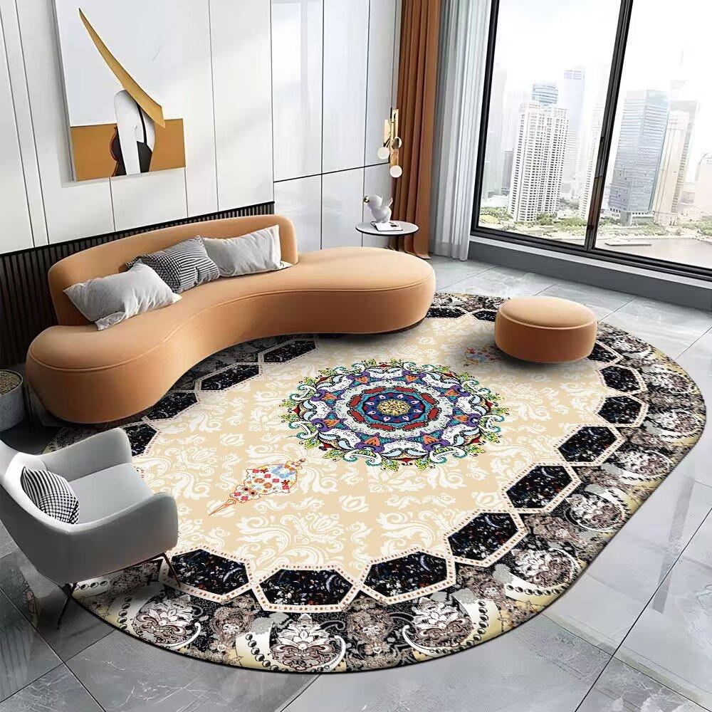 Boheems Ovaal Tapijt Woonkamer Perzische Decoratie Huis Slaapkamer Kort Fluweel Tapijt Garderobe Badkamer Pluizig Antislip Vloermat 1.9x2.9ft(60x90cm)