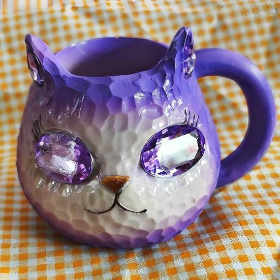 Handmade Resin Cat Face Water Cup Geode Kitten Mug Unique Artistic Drinkware Insulated Coffee Cup for Cat Lovers Mineral Collectors