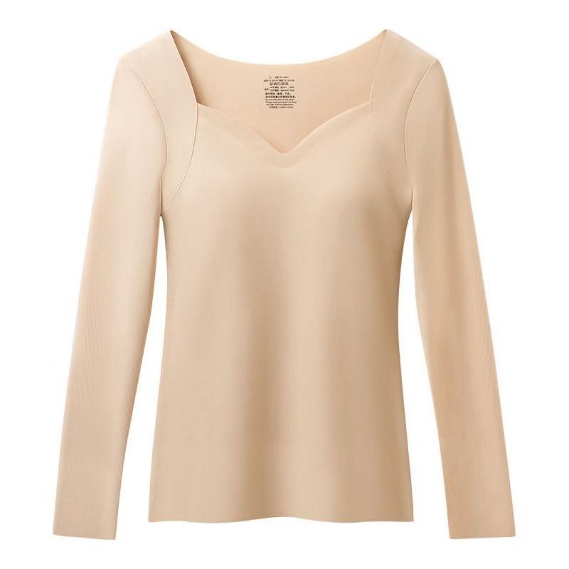 Women S Plus Size Long Sleeve Thermal Underwear With Built In Bra Pad V Neck Base Layer