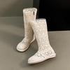 Fashion Women's Hollow Out Mesh Boots New Breathable Summer Cool Boots Designer Lace Knee High Boots for Women High Tube Casual Booties