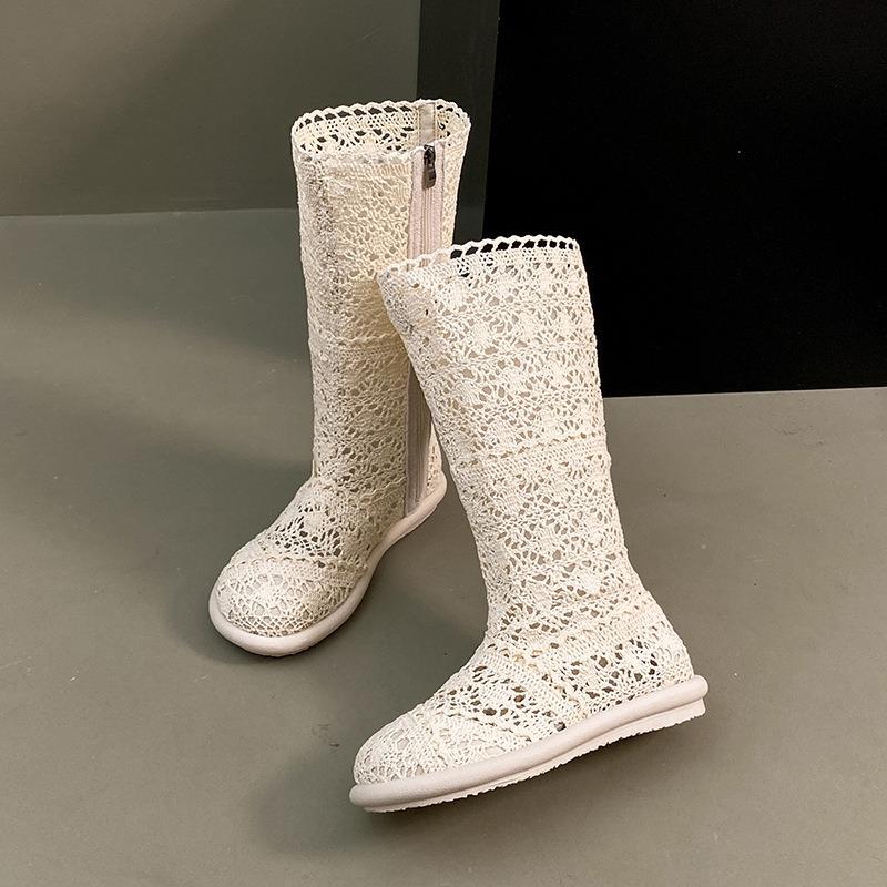 Women's Hollow Out Mesh Boots New Breathable Summer Cool Boots Designer Lace Knee High Boots for Women High Tube Casual Booties