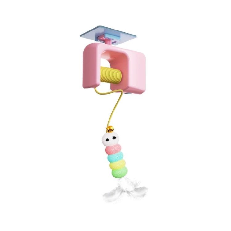 

Automatic Cats Swing Toy With Bells Feathered Elastic Cord Hanging Design Anxiety Relief ABS Plastic Indoor Activity рожевий