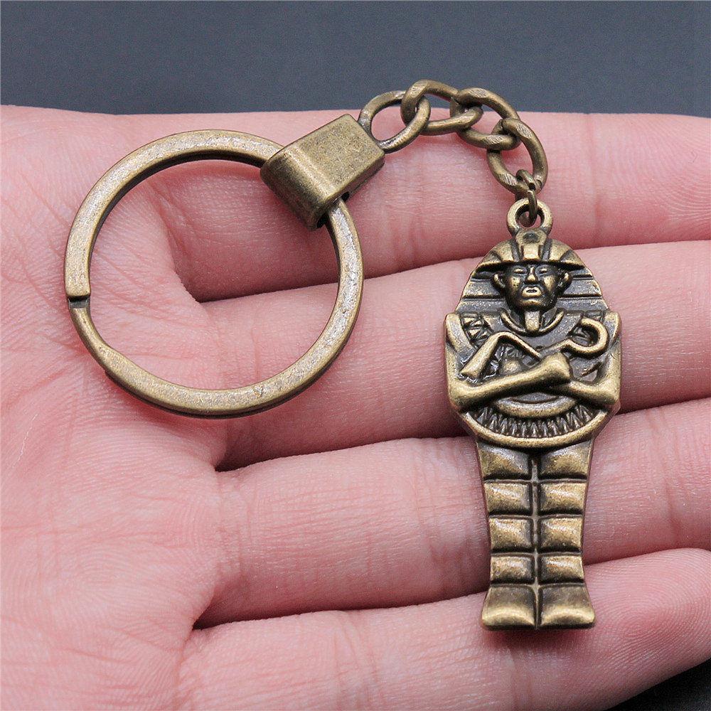 Chiefs Pharaohs Buddha Spiritual Amulet Pendant Antique Bronze Metal Keychain with 30mm Ring for Couples