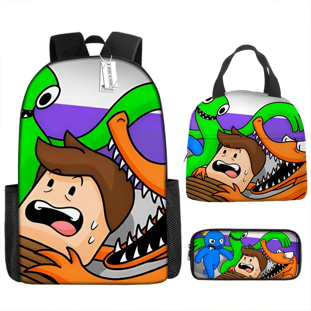Rainbow Friends School Bag Rainbow Friends Backpack Three-piece Set for Elementary School Students Large Capacity Cartoon Computer Bag