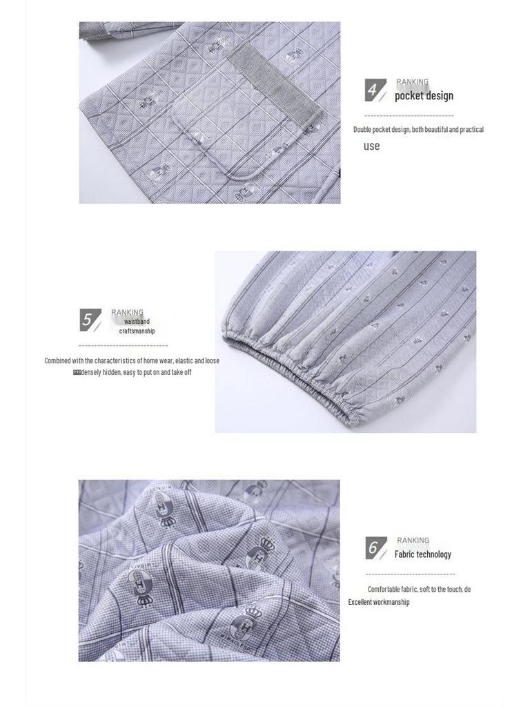 Men's Cotton Plaid Pajamas - Long-Sleeved Cardigan, Lapel, Plus Size, Perfect for Autumn and Winter.