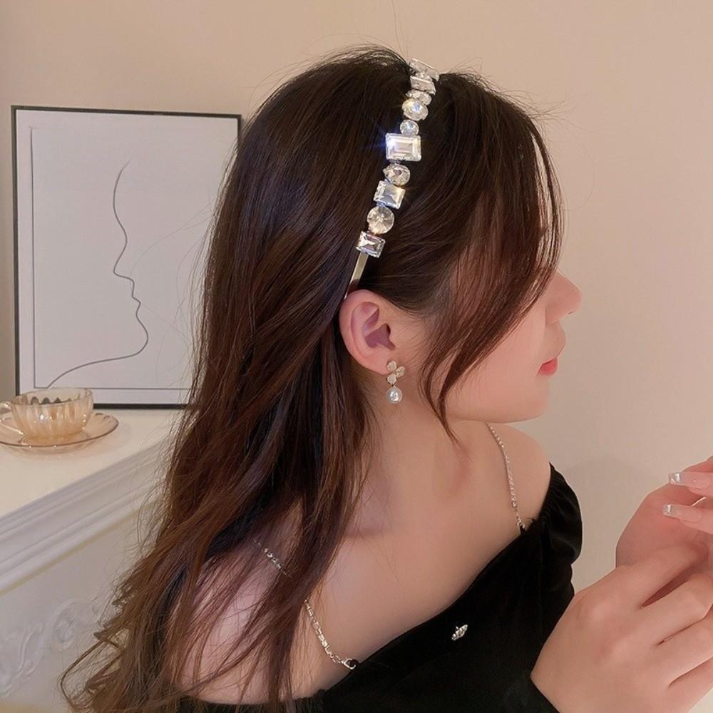 Zinc Zinc Alloy Rhinestone Headband Leaf Women Hair Hoop Temperament Bridal Wide Headband  Girls