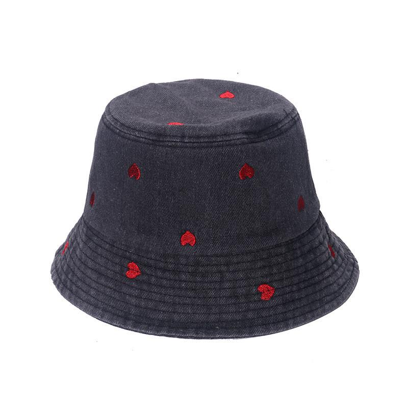 New Spring Summer Floral Embroidered Fisherman Hat Women Korean Style Sun Hat Cute Black Blue Flower