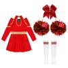 Kids Girls Shiny Cheerleading Costume Schoolgirls Dance Dress Uniform Complete Outfit with Pom Poms for Halloween Party