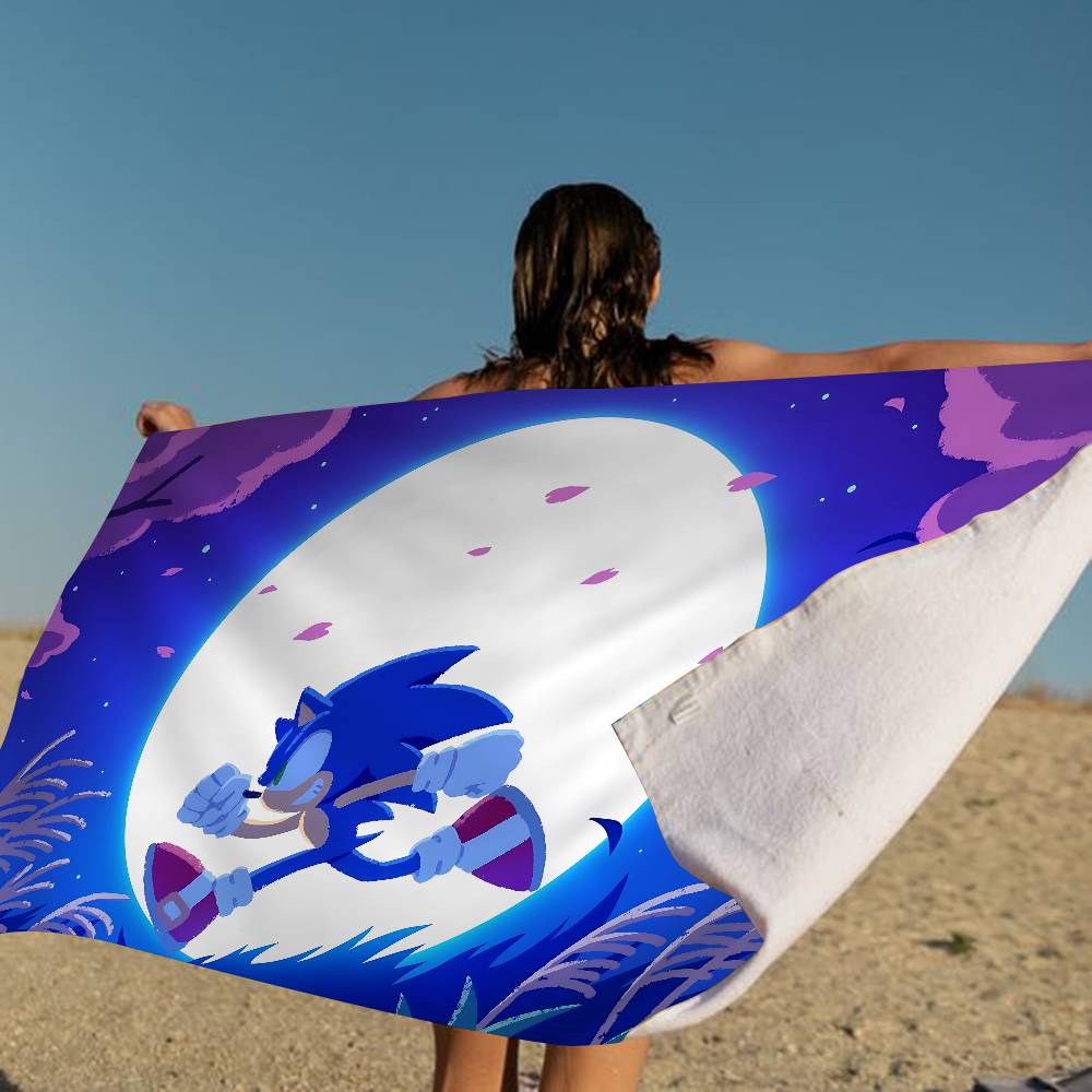 Blue Cartoon Anime Classic Character Hit Movie Sonic Microfiber Printed Beach Towel Mountain Climbing Yoga Beach Swimming