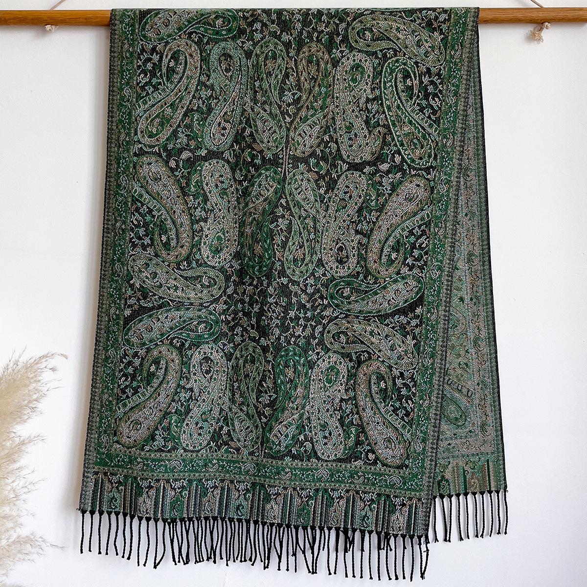 

Ретро этнический стиль имитация кашемира популярный высококлассный атмосфера жаккард пейсли шаль универсальный шарф 200x65cm зелёный