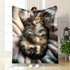 Cute Sleeping Kitten Print Flannel Blanket Bedroom Blanket for Livingroom Couch Lunch Break Soft Throw for Friend's Festival Gift