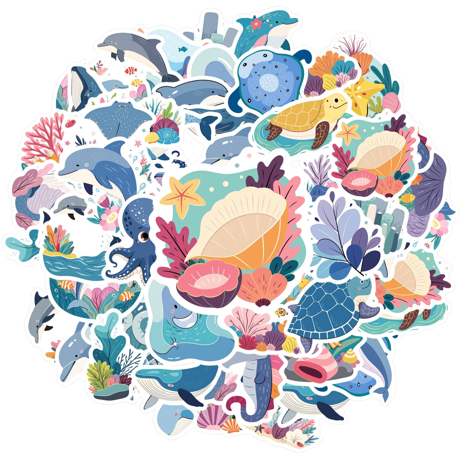 

35pcs Cartoon Sea Animals Stickers Playful Marine Life Stickers DIY Stickers For Laptop Motorcycle Luggage Phone Guitar