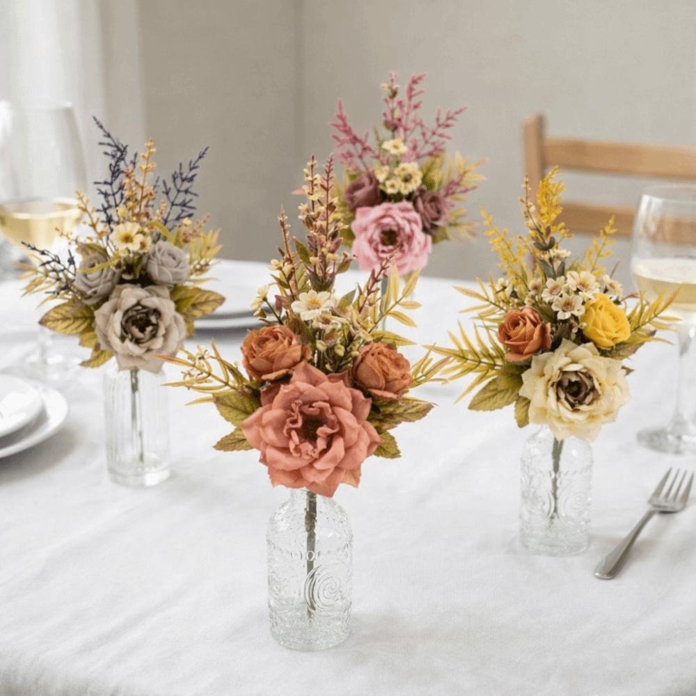 Real Touch Fake Floral Bouquet Lifelike Simulation Rose Flower Rose Reed Hybrid Home Decoration