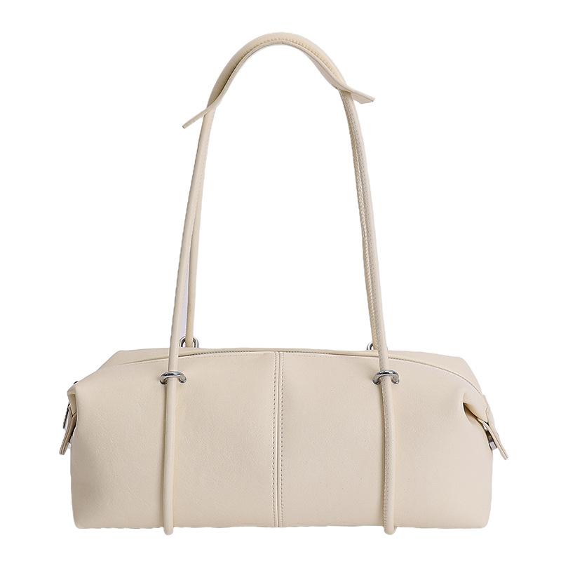 

2026 New Niche Style PU Bost Pillow Bag Large Capacity Zipper Closure Simple Shoulder Underarm Bag Cute Commuting Tote Bag бежевый