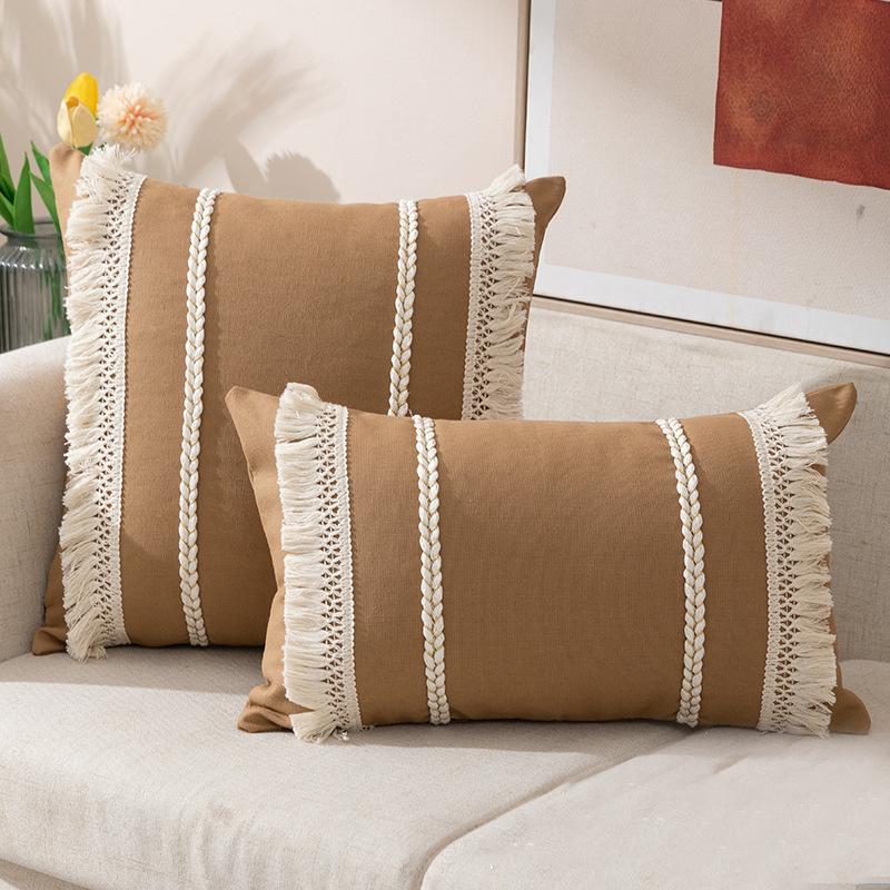 Bohemian Tassel Pillowcase Sofa Waist Support Cushion (Core Not Included)