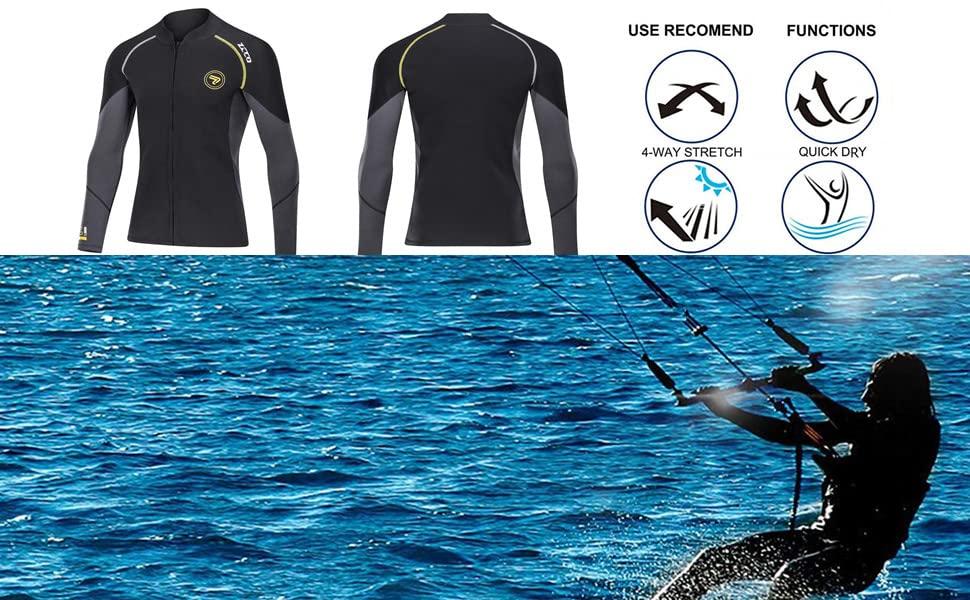 Men's 1.5mm Long Sleeve Wetsuit with Front Zipper, Amphibious for Surfing, Fishing, and Snorkeling (1.5NFT, Small)