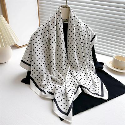 Summer Elegant Women 90Cm Twill Silk Square Hair Scarf Dot Print Sunscreen Beach Stoles Hijab Shawl Wraps Bandana Echarpe