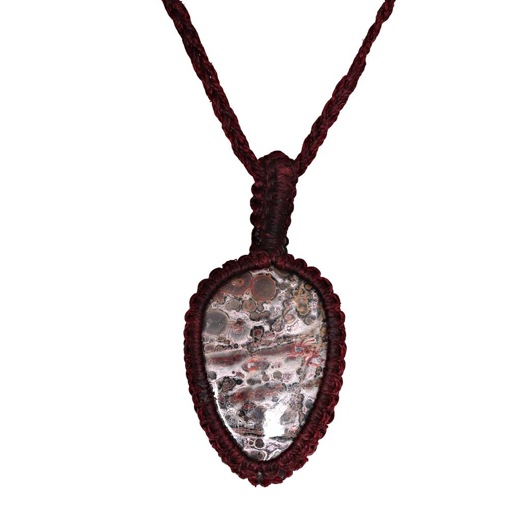 Jasper Leopard Skin Jewelry Necklace Gemstone Macrame Thread Handmade 20-36''Ad
