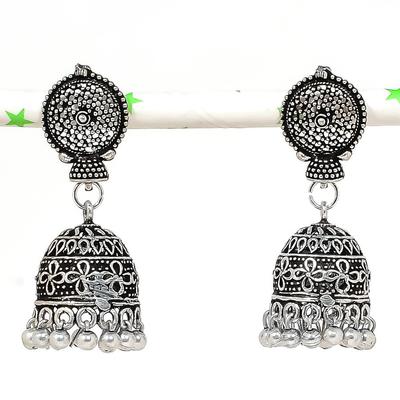 Natural Indian Look Jhumki Gemstone Silver Tribal Bali Earring 1.77" r7G22