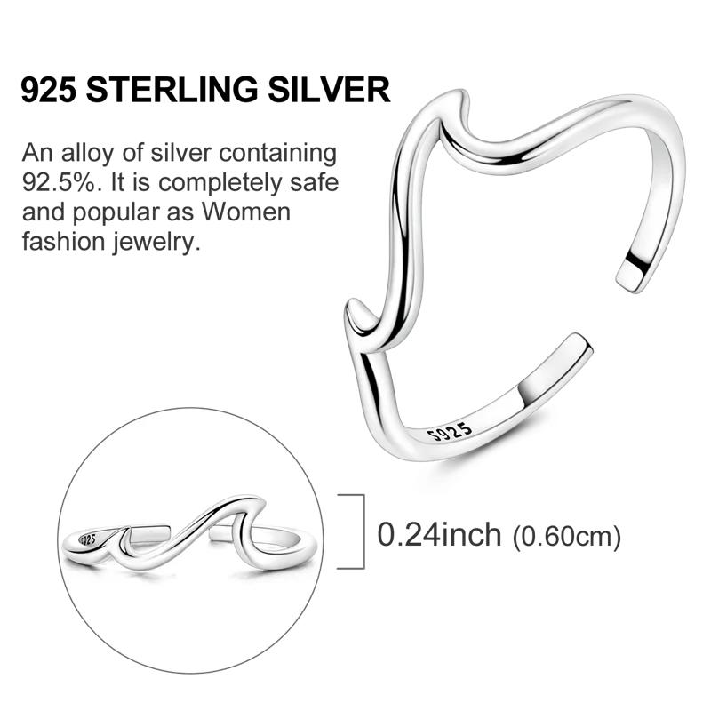 Original Copper Classical Wave Opening Ring Women'S Simple Rings Jewelry Valentine Day Gift Jewelry Accessory