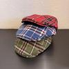 Vintage Japanese Plaid Beret Hat For Women With Short Brim Casual Fashion Accessory