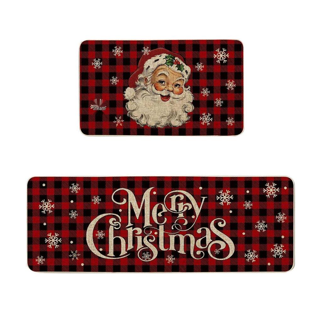 Cross-Border Christmas Holiday Two-Piece Kitchen Mat Set - Oil-Absorbing, Dirt-Resistant