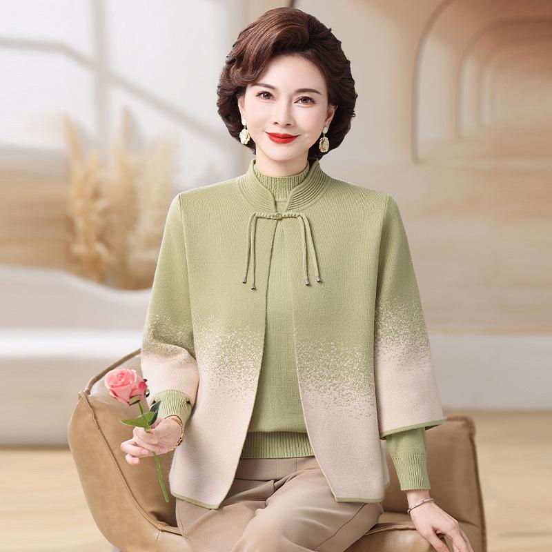 Herbst- und Winter-Strick-Cardigan-Set für Damen mittleren Alters von Mama